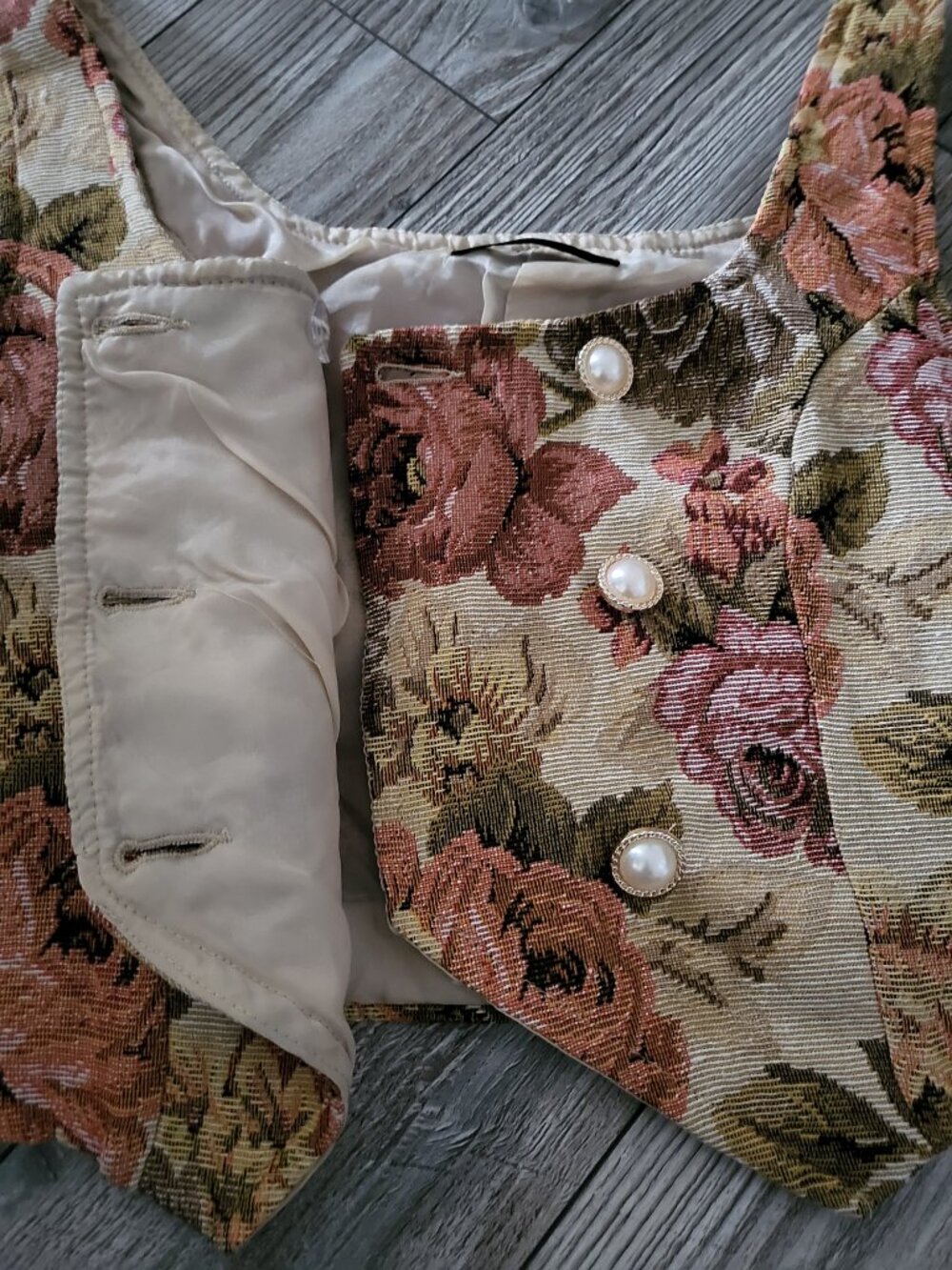 Floral Tapestry Corset Crop Vest Pearl Button Cottagecore - Picture 4 of 13